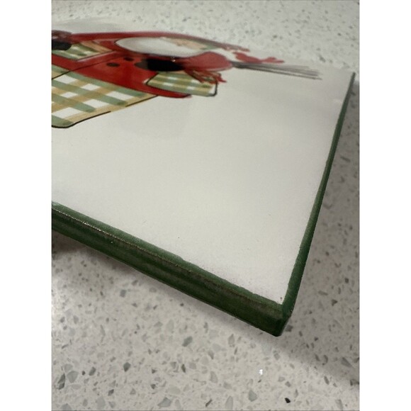 Vietri Old St Nick 8” Square Trivet Hand Painted Green Border Wood Pile Italy - Picture 4 of 9